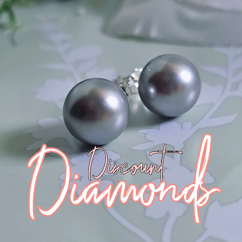 Grey South Sea Pearl Stud 10 mm Earrings  925 Silver Studs & Closures